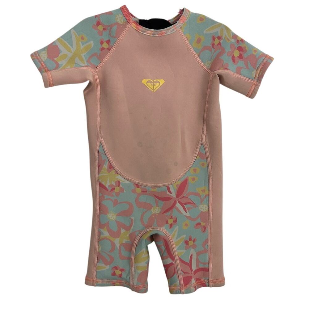Roxy Toddler 2T Floral Short‑Sleeve Wetsuit Pink